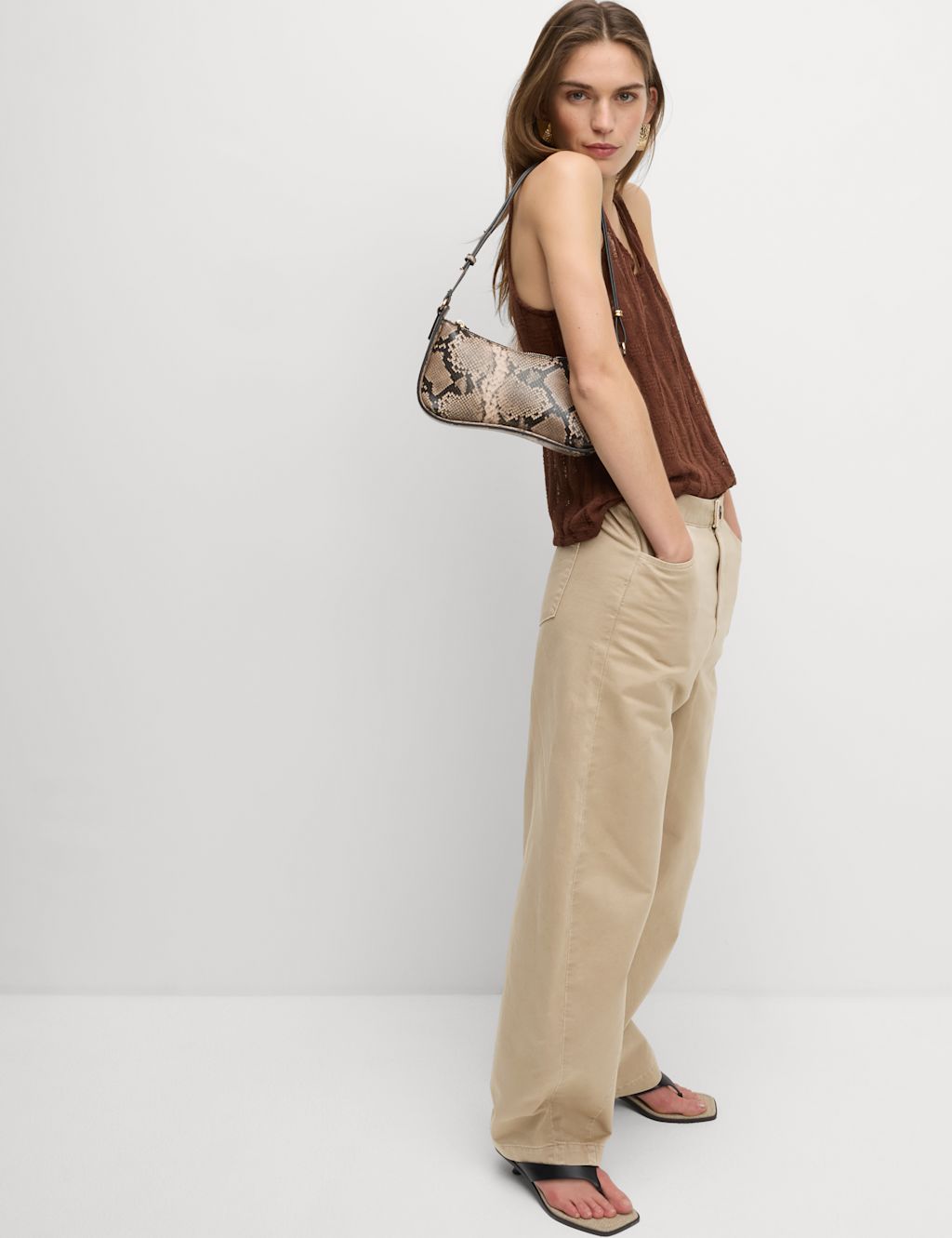 M&S Elasticated Waist Barrel Leg Casual Trousers - 12SHT - Spice, Spice