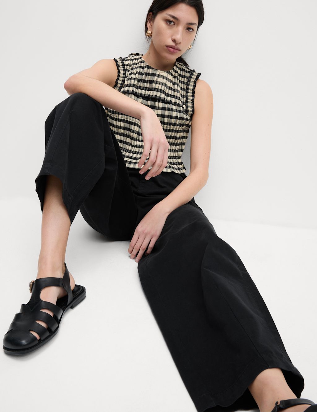 M&S Elasticated Waist Barrel Leg Casual Trousers - 12SHT - Black, Black