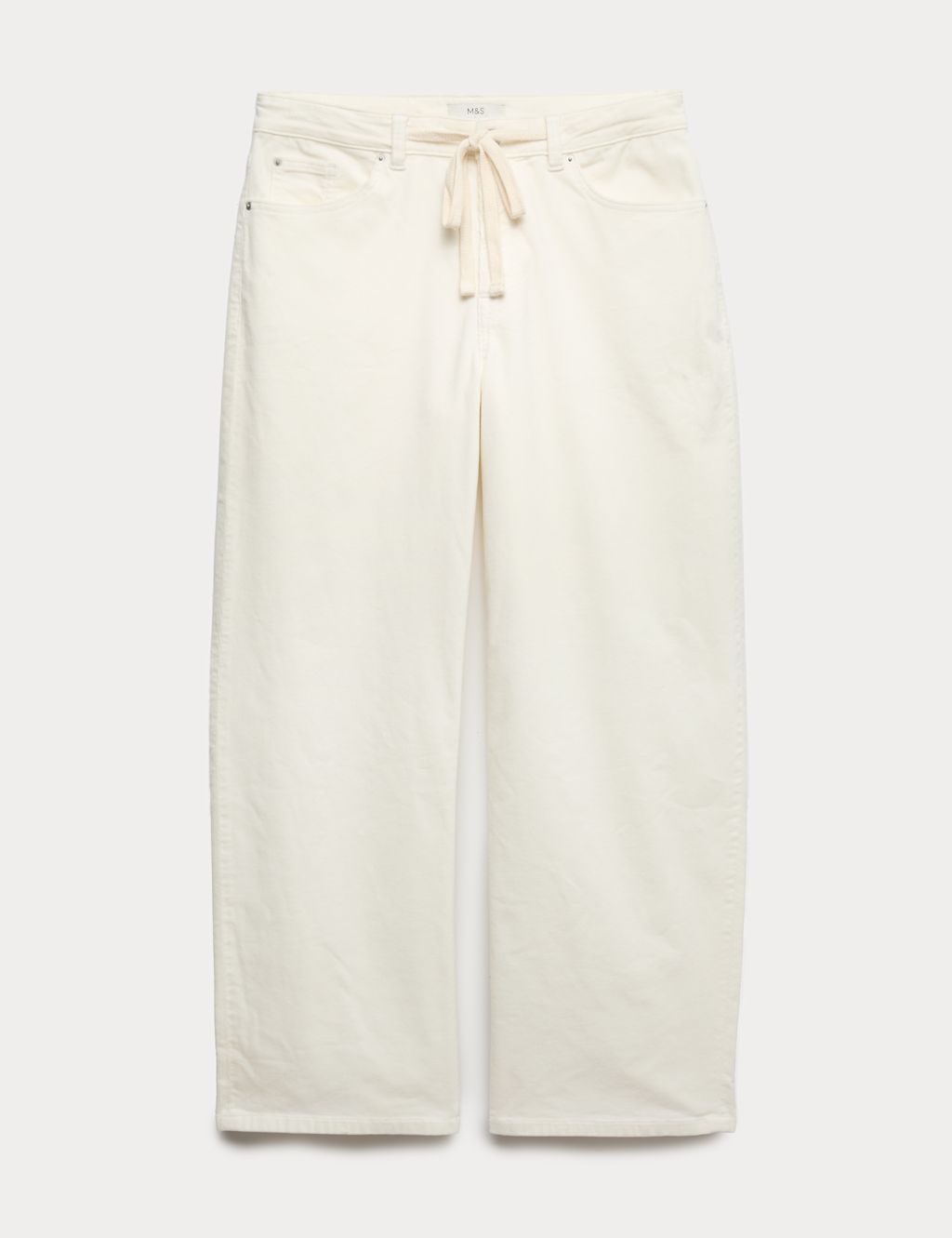 M&S Cotton Rich Cord Wide Leg Trousers - 14SHT - Light Cream, Light Cream