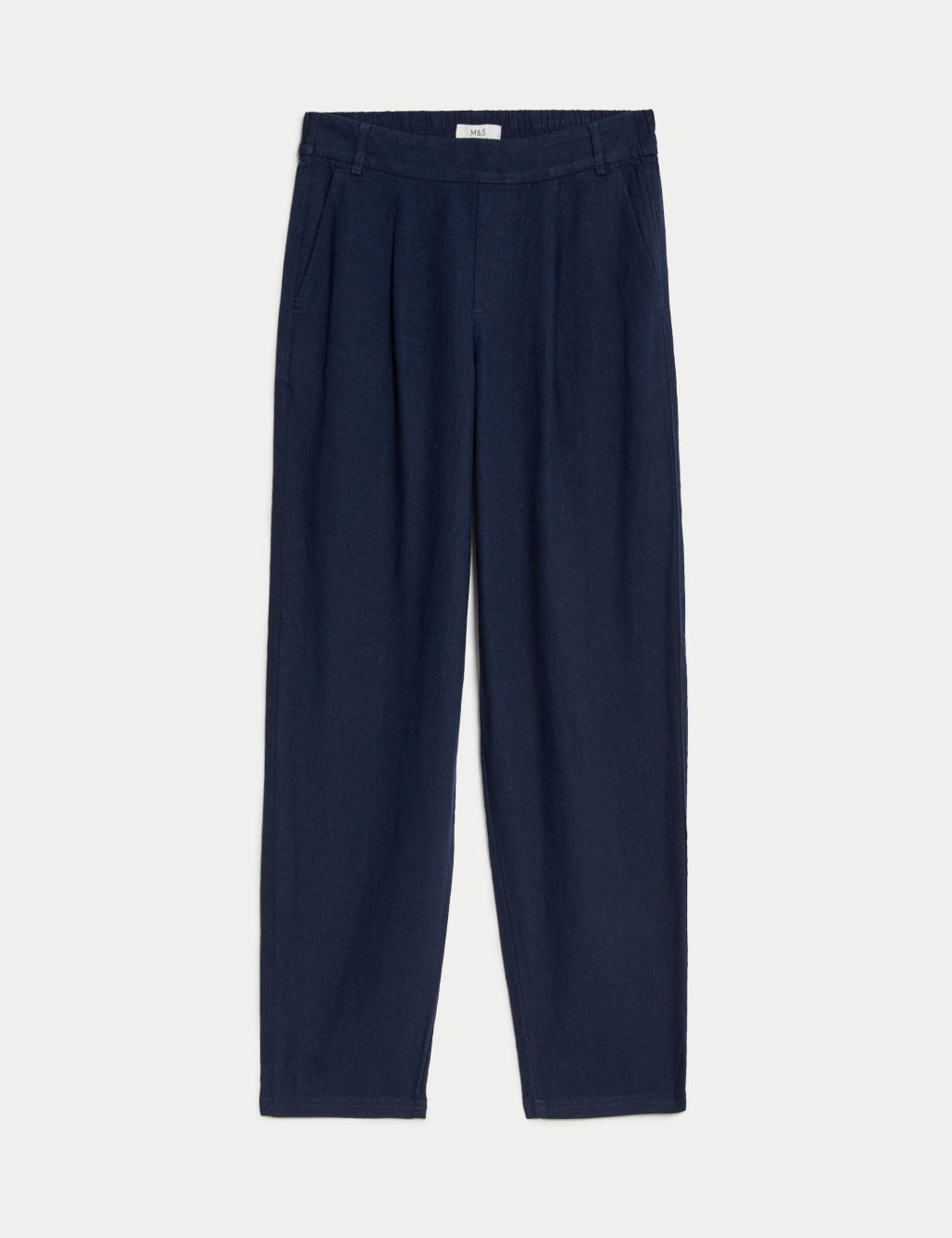 M&S Linen Rich Tapered Trousers - 6REG - Navy, Navy