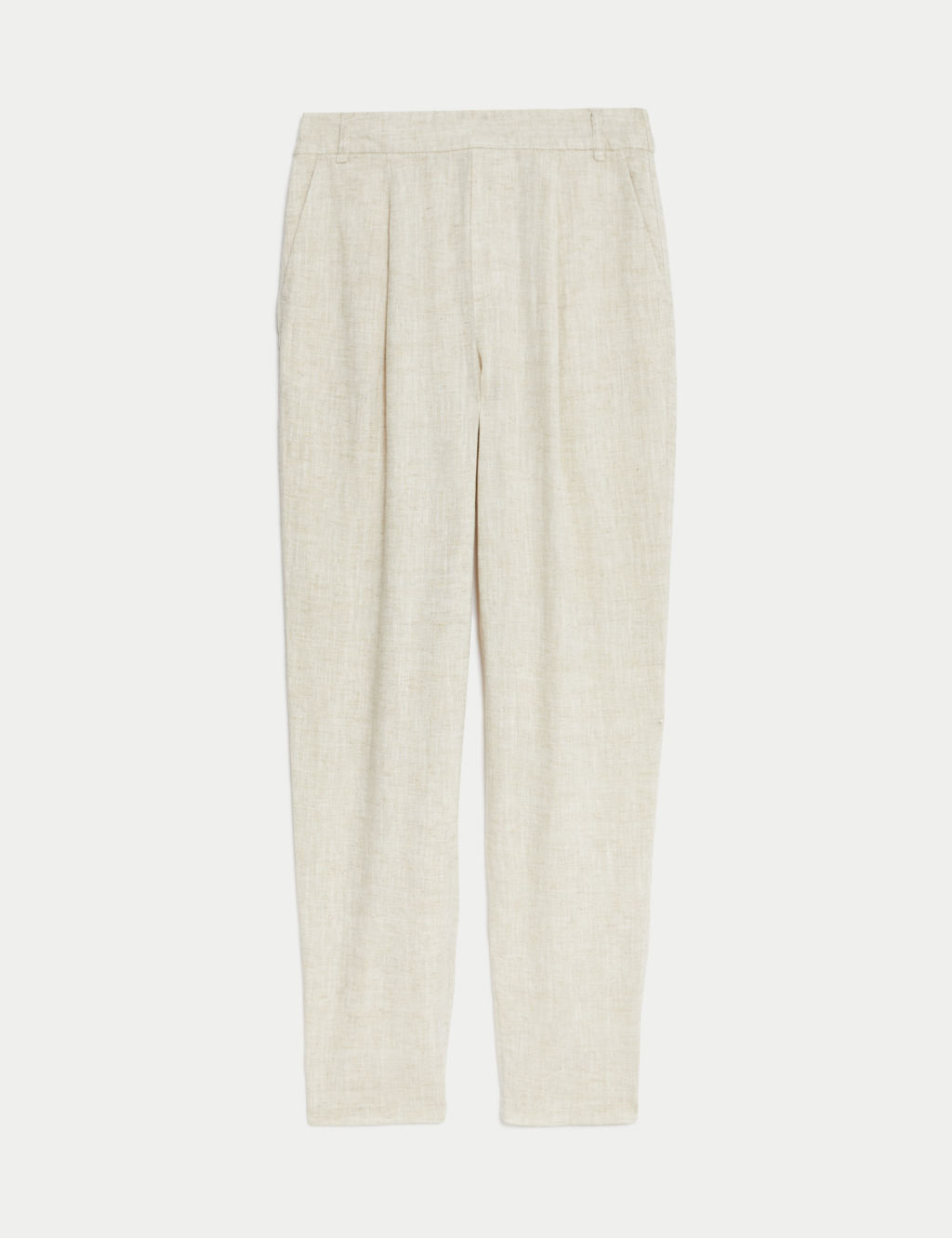 M&S Linen Rich Tapered Trousers - 16LNG - Oatmeal, Oatmeal