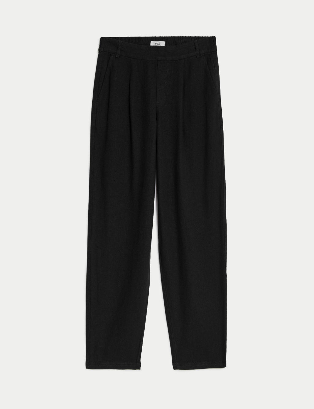 M&S Linen Rich Tapered Trousers - 14LNG - Black, Black
