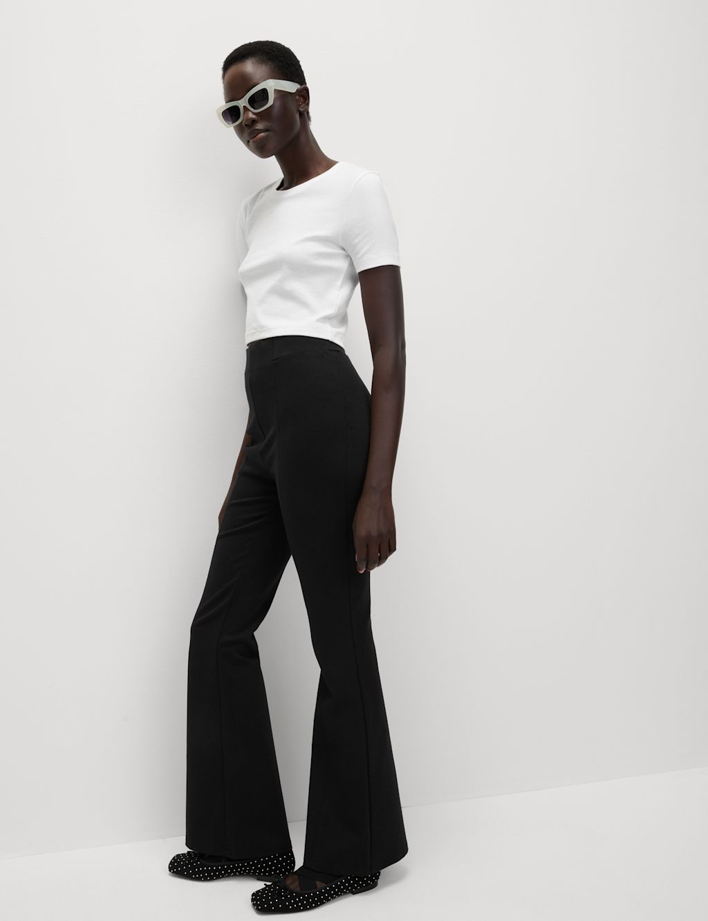 M&S Ponte High Waisted Kickflare Leggings - 14REG - Black, Black