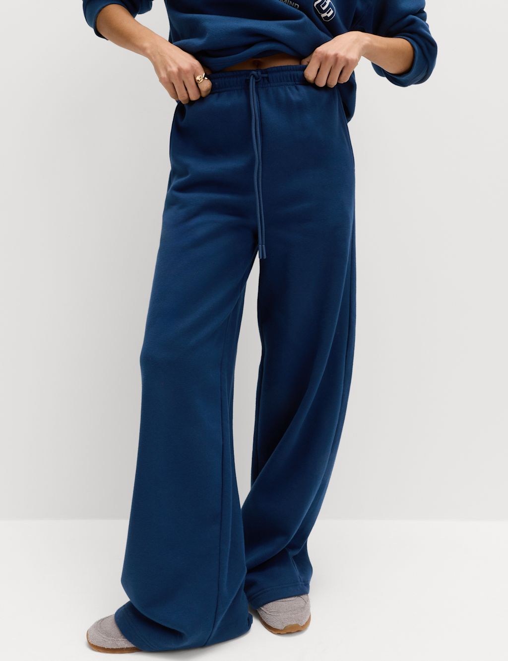 M&S Cotton Rich Drawstring Wide Leg Joggers - 10 - Dark Marine, Dark Marine