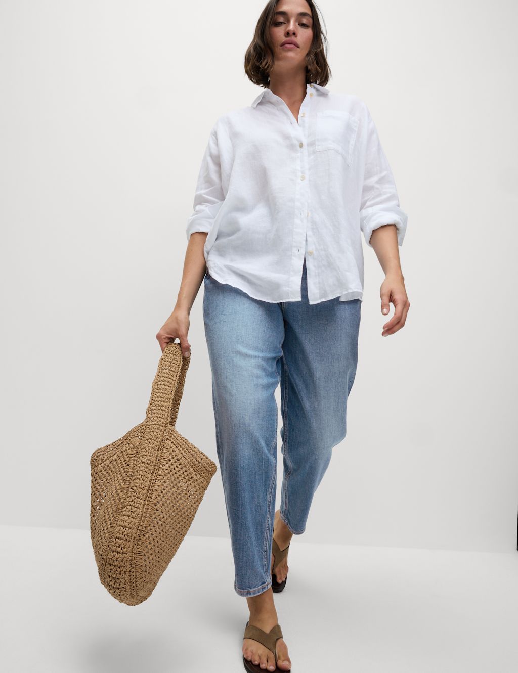 M&S The Mom Jeans - 16SHT - Mid Blue, Mid Blue