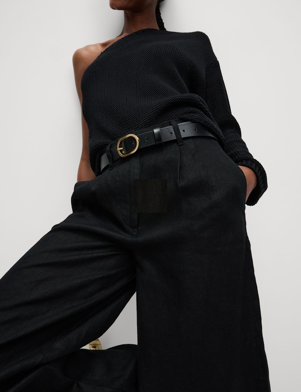 M&S Pure Linen Wide Leg Trousers - 8SHT - Black, Black