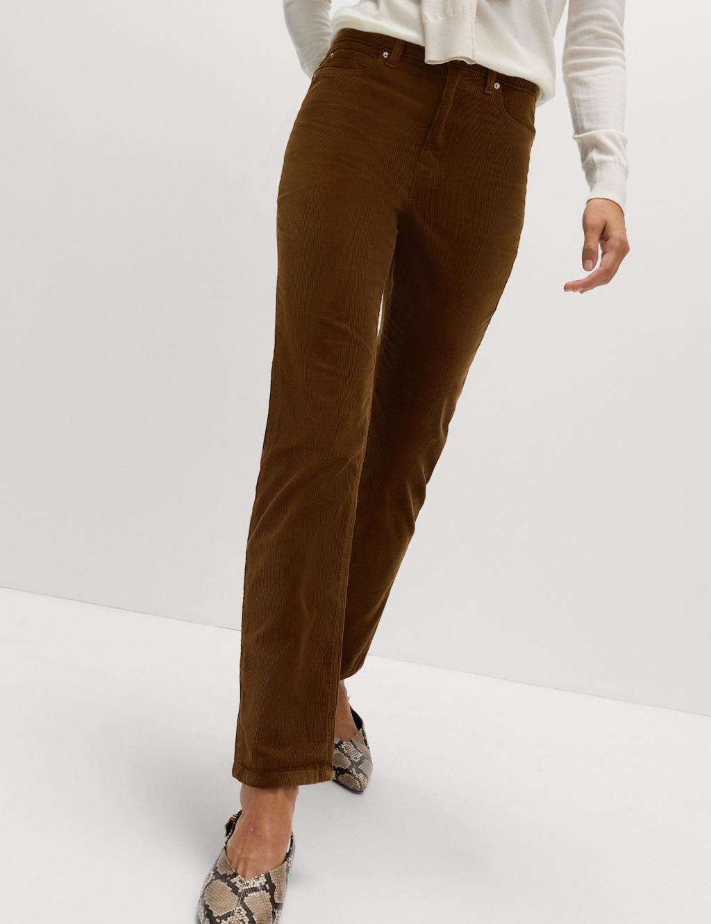 M&S Cotton Rich Cord Straight Leg Trousers with Modal - 24XSH - Moss, Moss