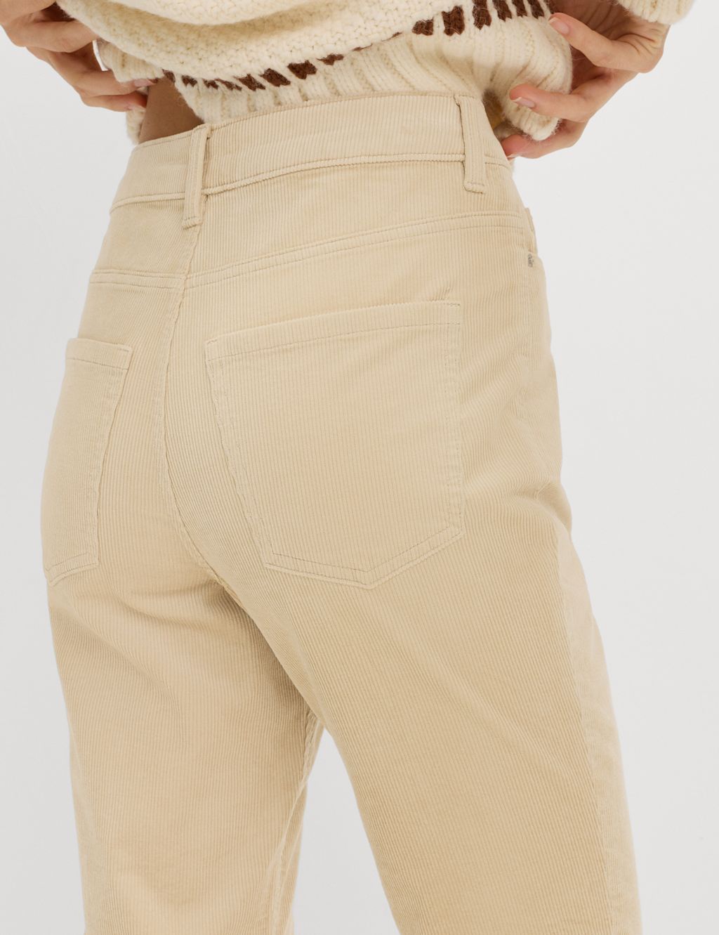 M&S Cotton Rich Cord Straight Leg Trousers with Modal - 20XSH - Beige, Beige