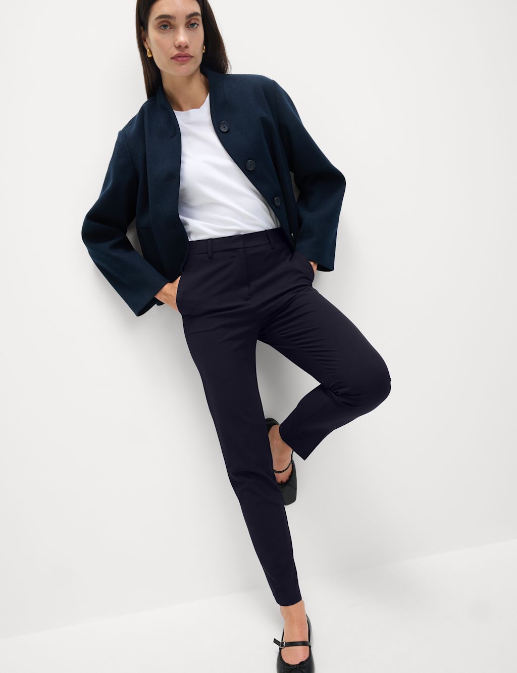 M&S Slim Fit Ankle Grazer Trousers with Stretch - 20XL - Dark Navy, Dark Navy