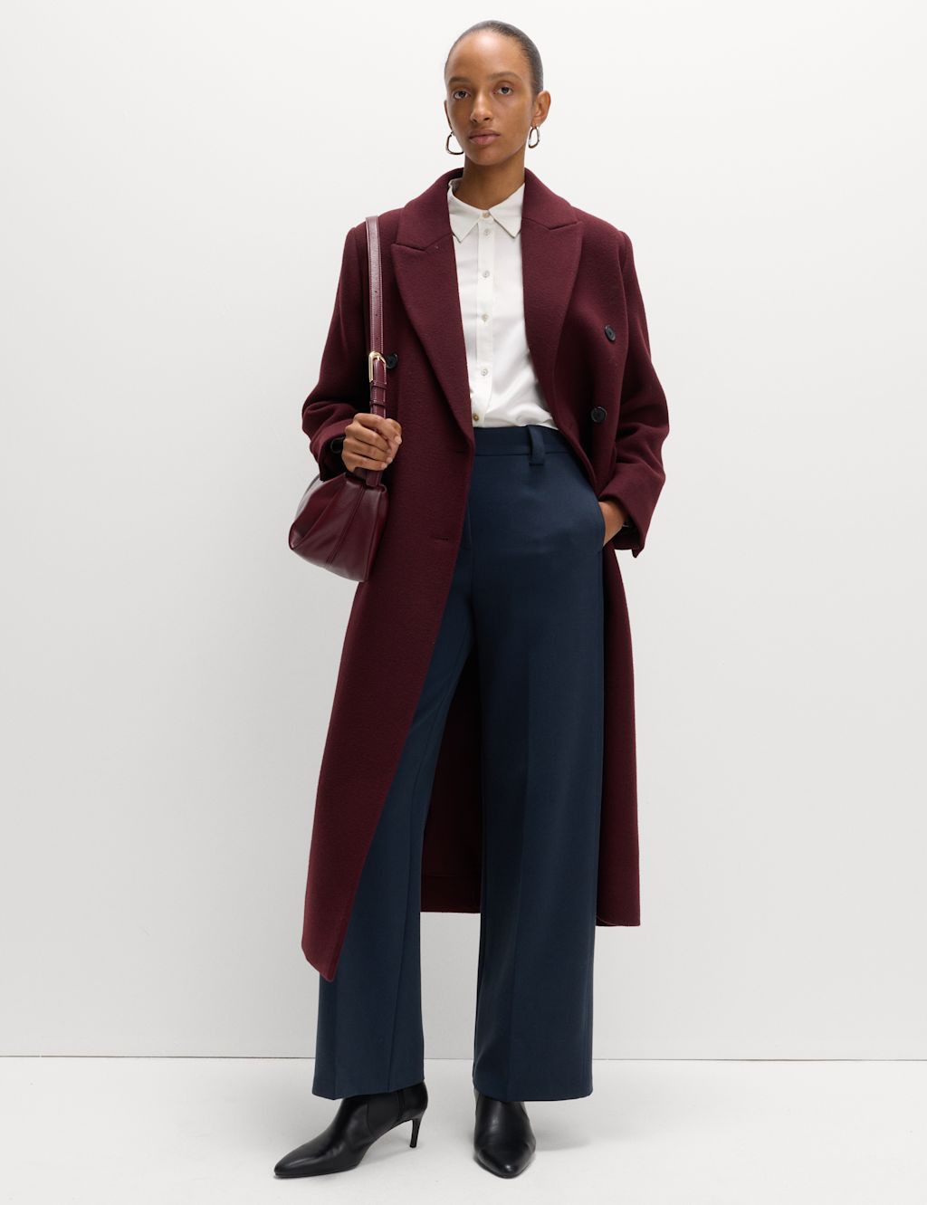 M&S Crepe Tab Detail Wide Leg Trousers - 10XSH - Dark Blue, Dark Blue