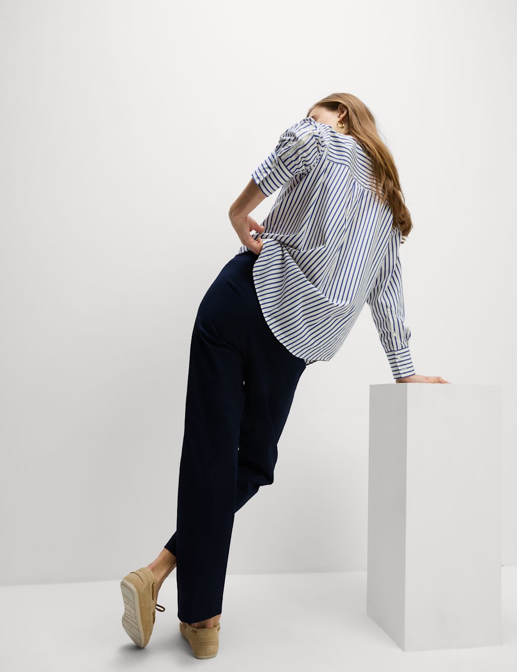 M&S Cotton Rich Straight Leg Ankle Grazer Trousers - 20XSH - Navy, Navy