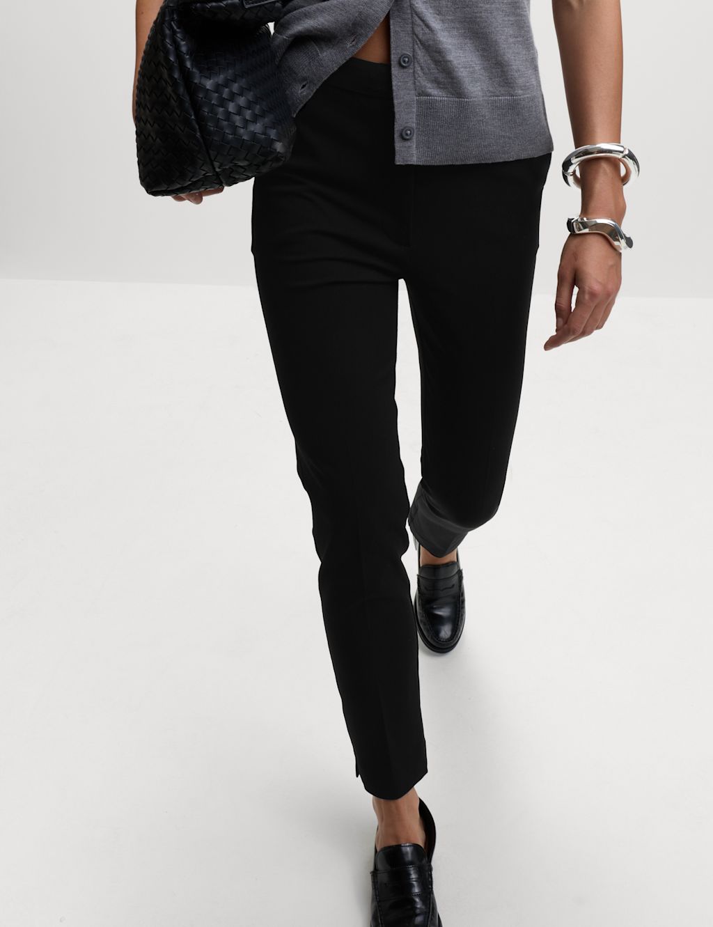 M&S Slim Fit Ankle Grazer Trousers - 20XL - Black, Black