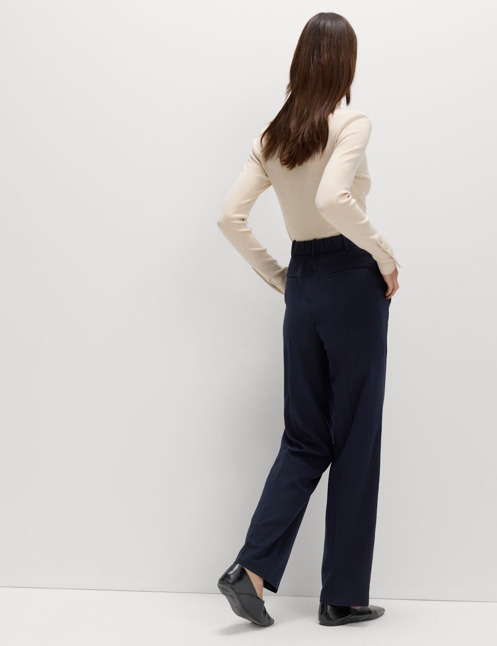 M&S Straight Leg Trousers with Stretch - 16REG - Dark Navy, Dark Navy