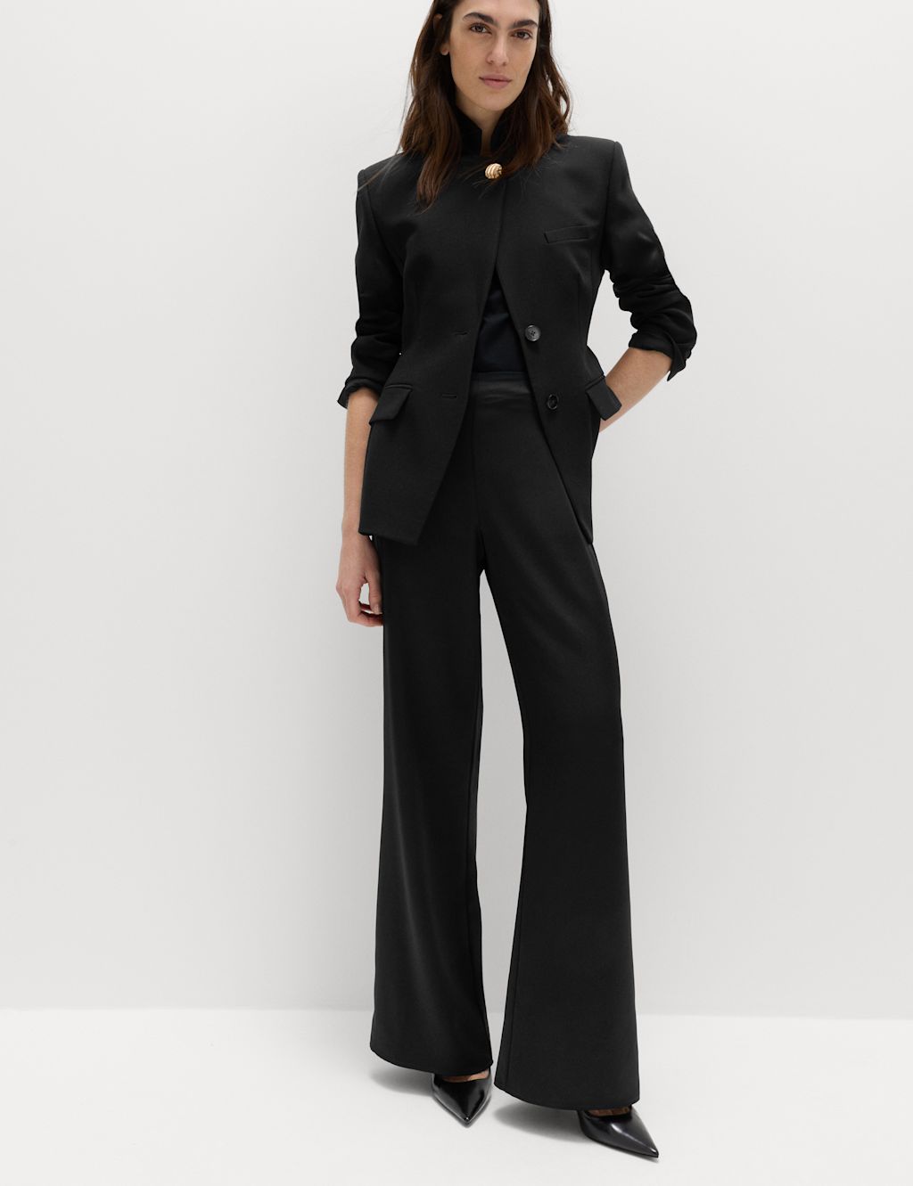 M&S Satin Pull On Flared Trousers - 10 - Citrus, Citrus