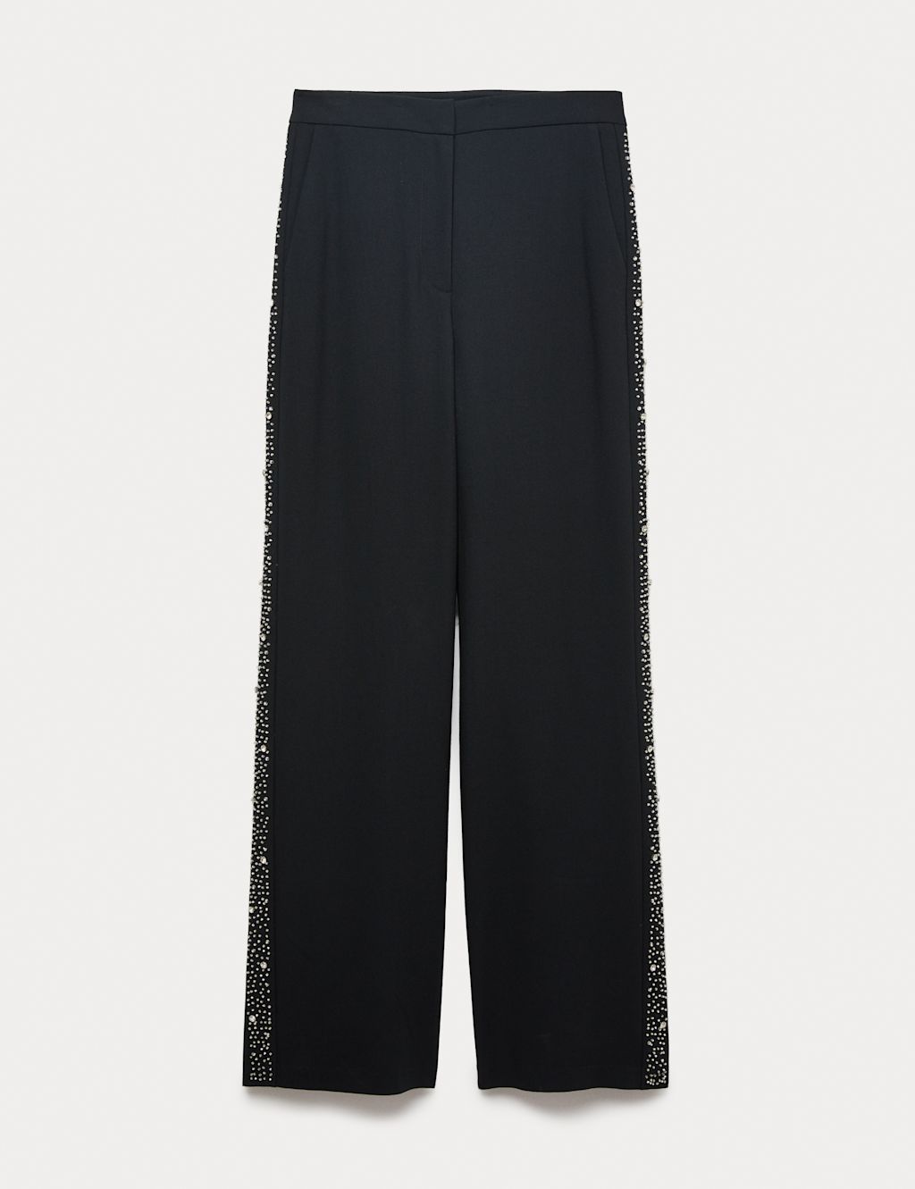 M&S Embellished Side Stripe Trousers - 10LNG - Black, Black