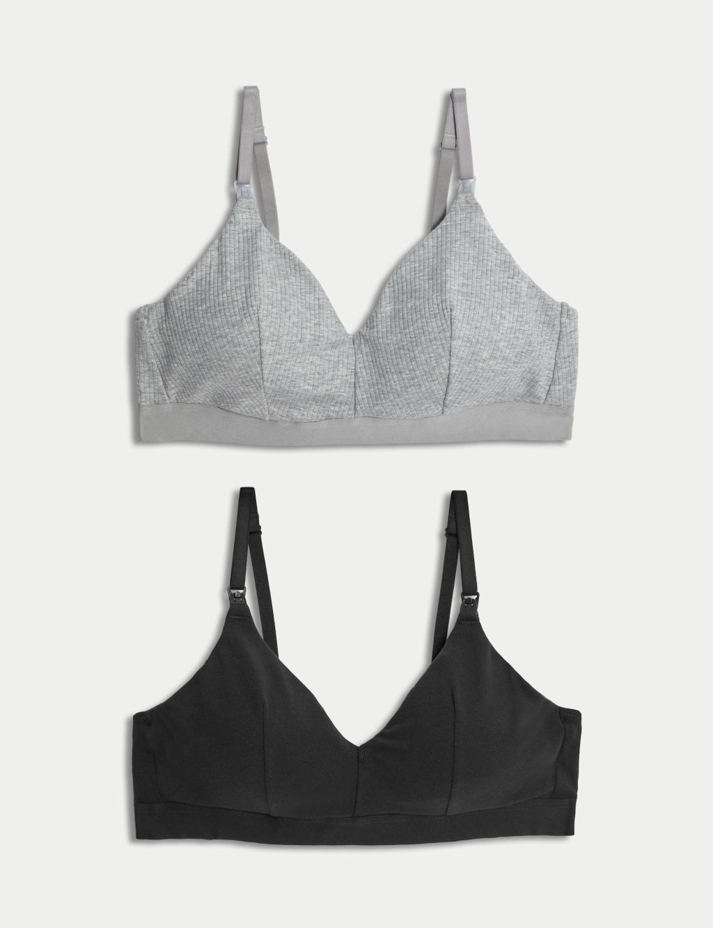 M&S 2 Pack Non Wired Nursing Bras A-D - 12D-E - Grey Mix, Grey Mix