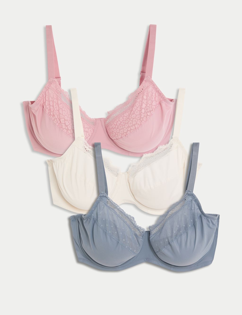 M&S 3pk Wired Full Cup Minimiser Bras C-H - 44GG - Grey Blue, Grey Blue