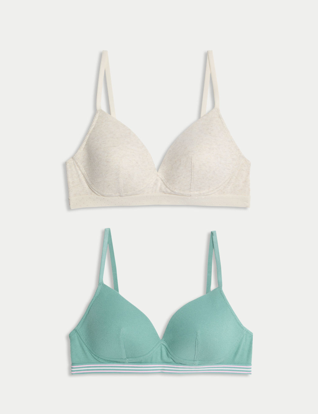 M&S 2 Pack Non Wired Cotton Rich Ribbed First Bras AA-D - 30C - Oatmeal Mix, Oatmeal Mix