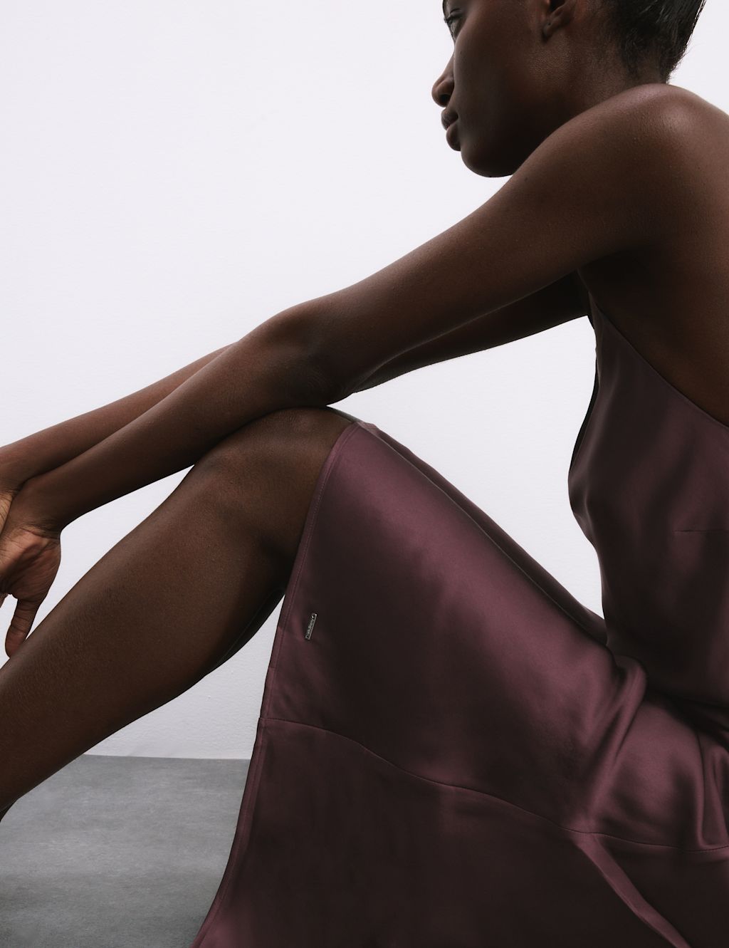 Autograph Satin Strappy Long Chemise - 14 - Dark Claret, Dark Claret