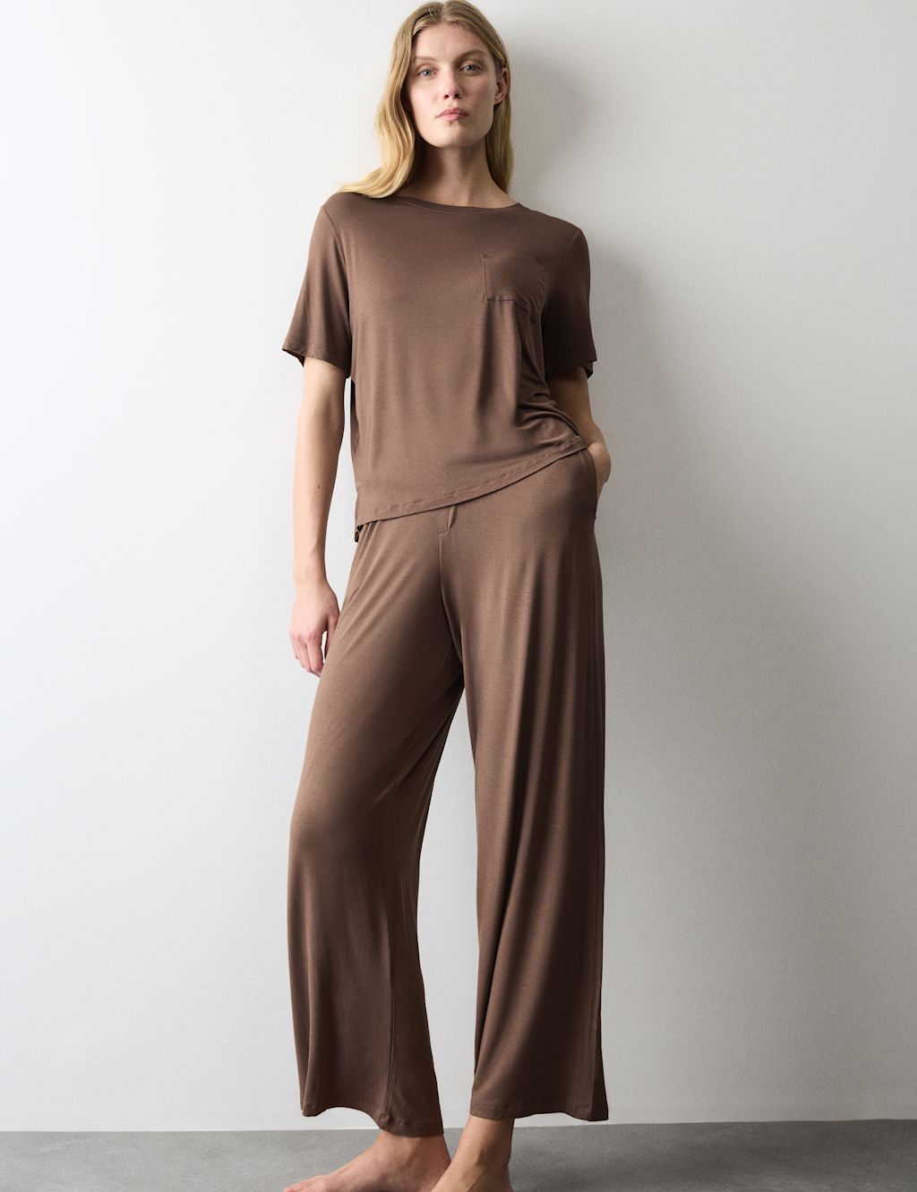 Autograph Jersey Wide Leg Pyjama Bottoms - Extra Large - Medium Brown, Medium Brown