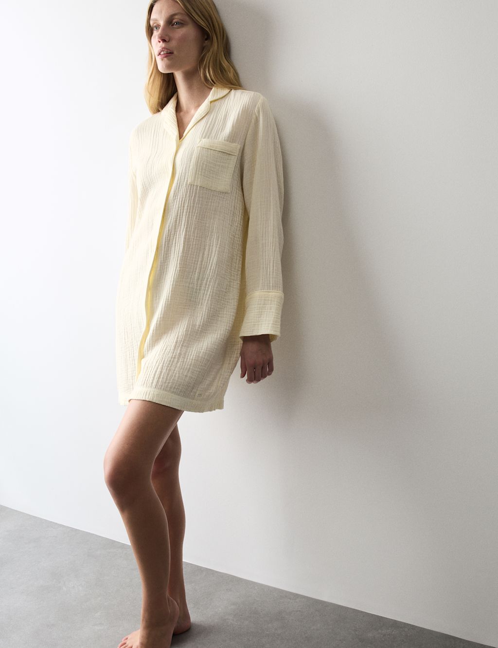 Autograph Pure Cotton Muslin Nightshirt - 10 - Pale Yellow, Pale Yellow