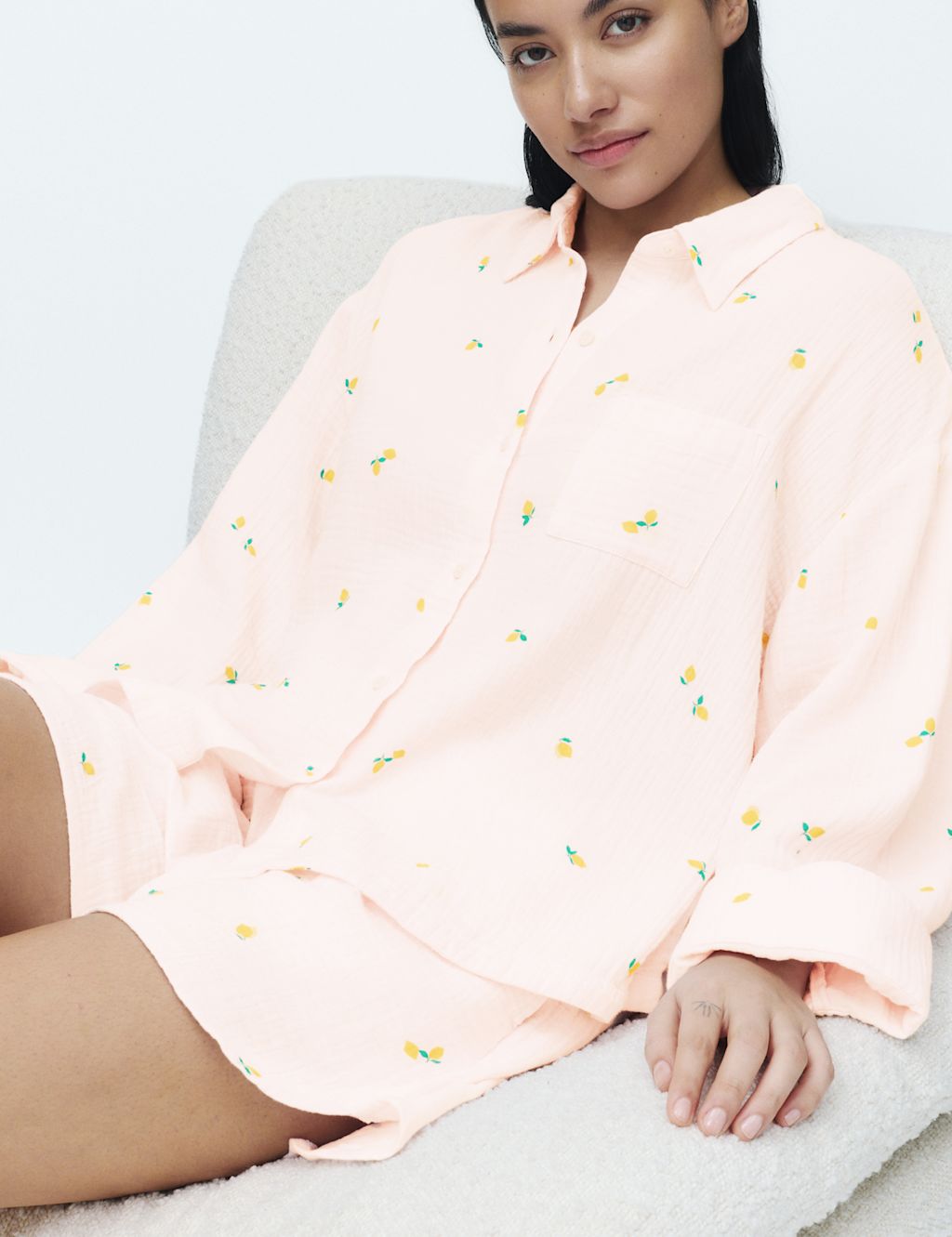 M&S Pure Cotton Muslin Printed Shortie Set - 16 - Pink Mix, Pink Mix