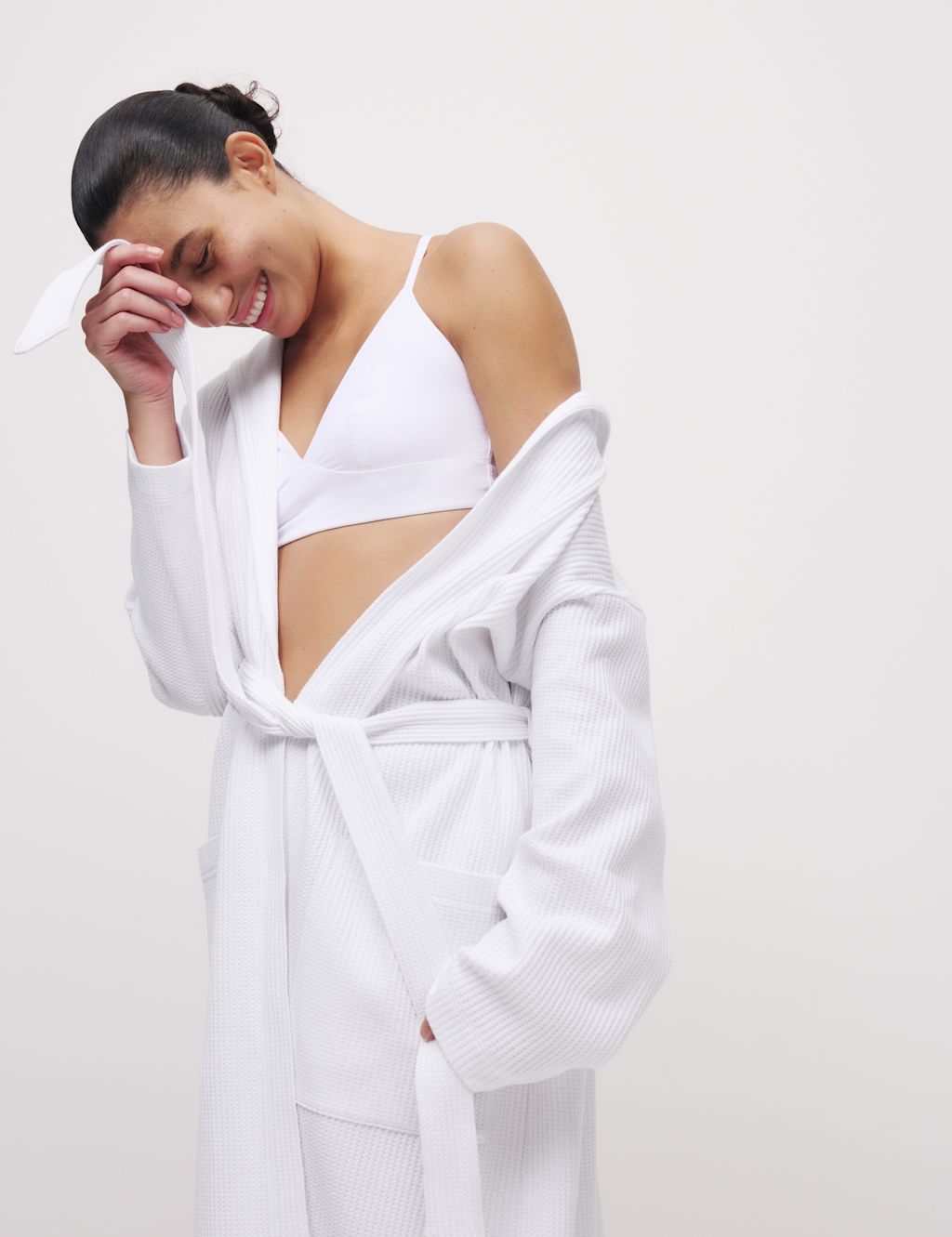 M&S Jersey Waffle Dressing Gown - Medium - White, White