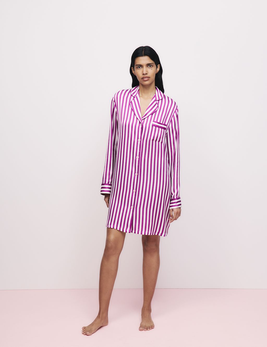 M&S X OLIVIA VON HALLE The Striped Nightshirt - 16 - Pink Mix, Pink Mix