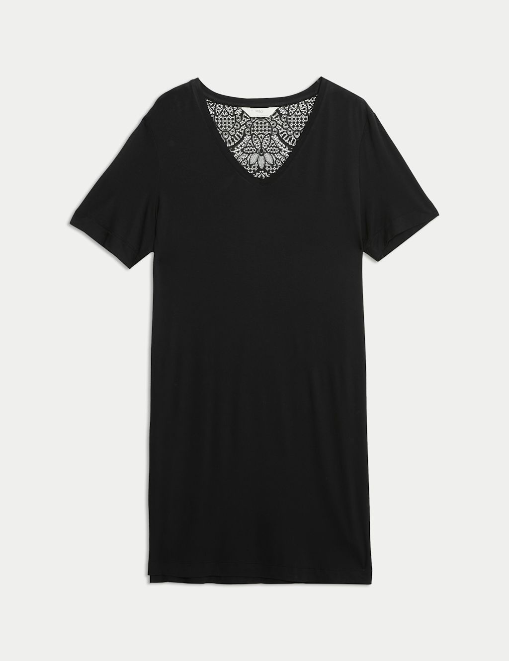 M&S Lace Detail Nightshirt - Extra Small - Black, Black