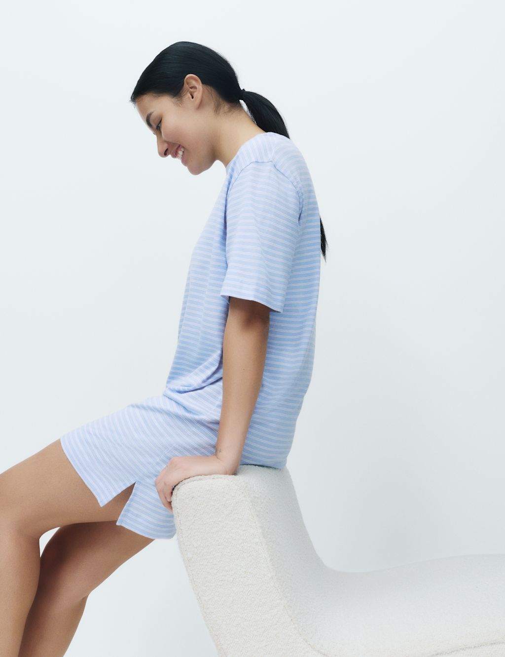 M&S Cotton Modal Striped Nightie - Extra Large - Blue Mix, Blue Mix