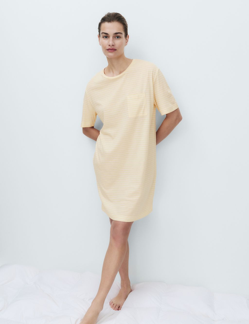 M&S Cotton Modal Printed Minishirt - XX Large - Yellow Mix, Yellow Mix