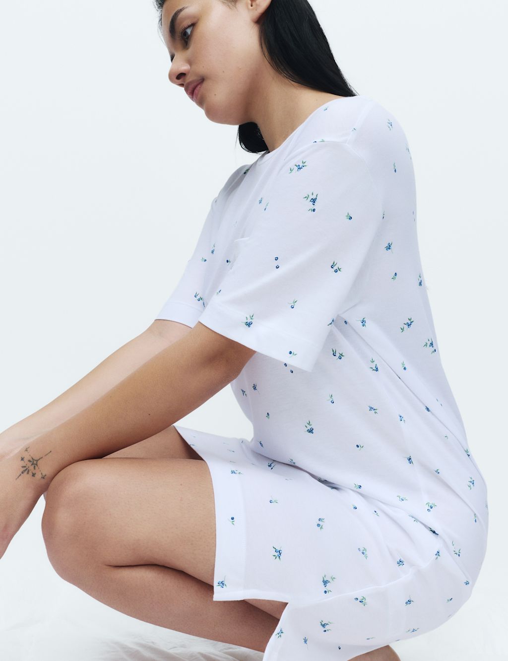 M&S Cotton Modal Printed Minishirt - Small - White Mix, White Mix
