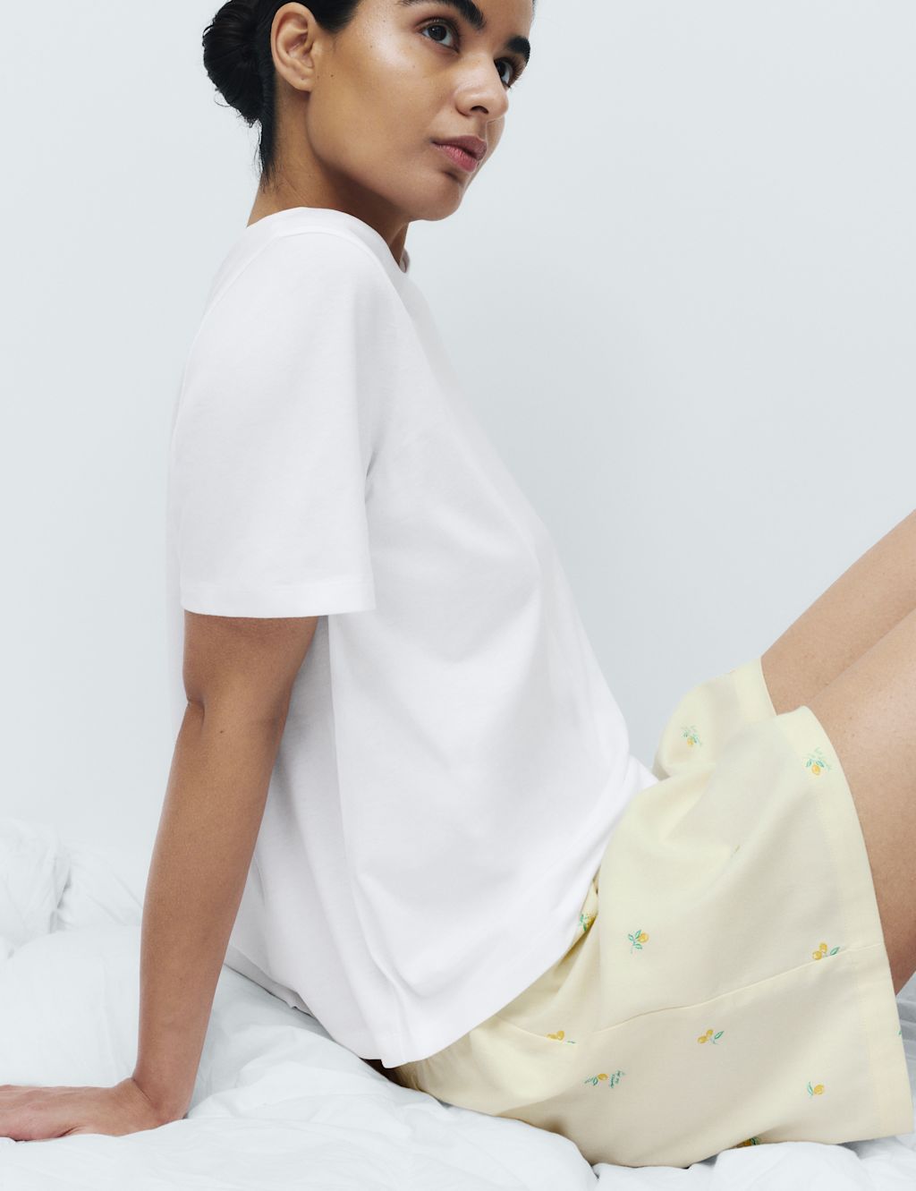 M&S Cotton Rich Printed Shortie Set - Extra Large - White Mix, White Mix