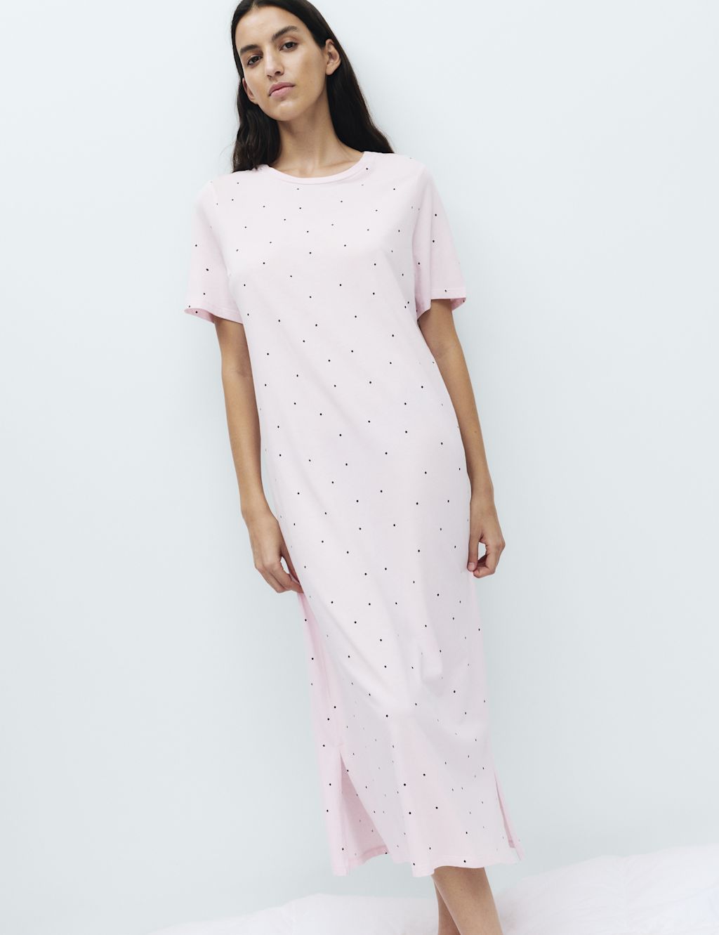 M&S Cotton Modal Printed Long Nightdress - Extra Small - Pink Mix, Pink Mix