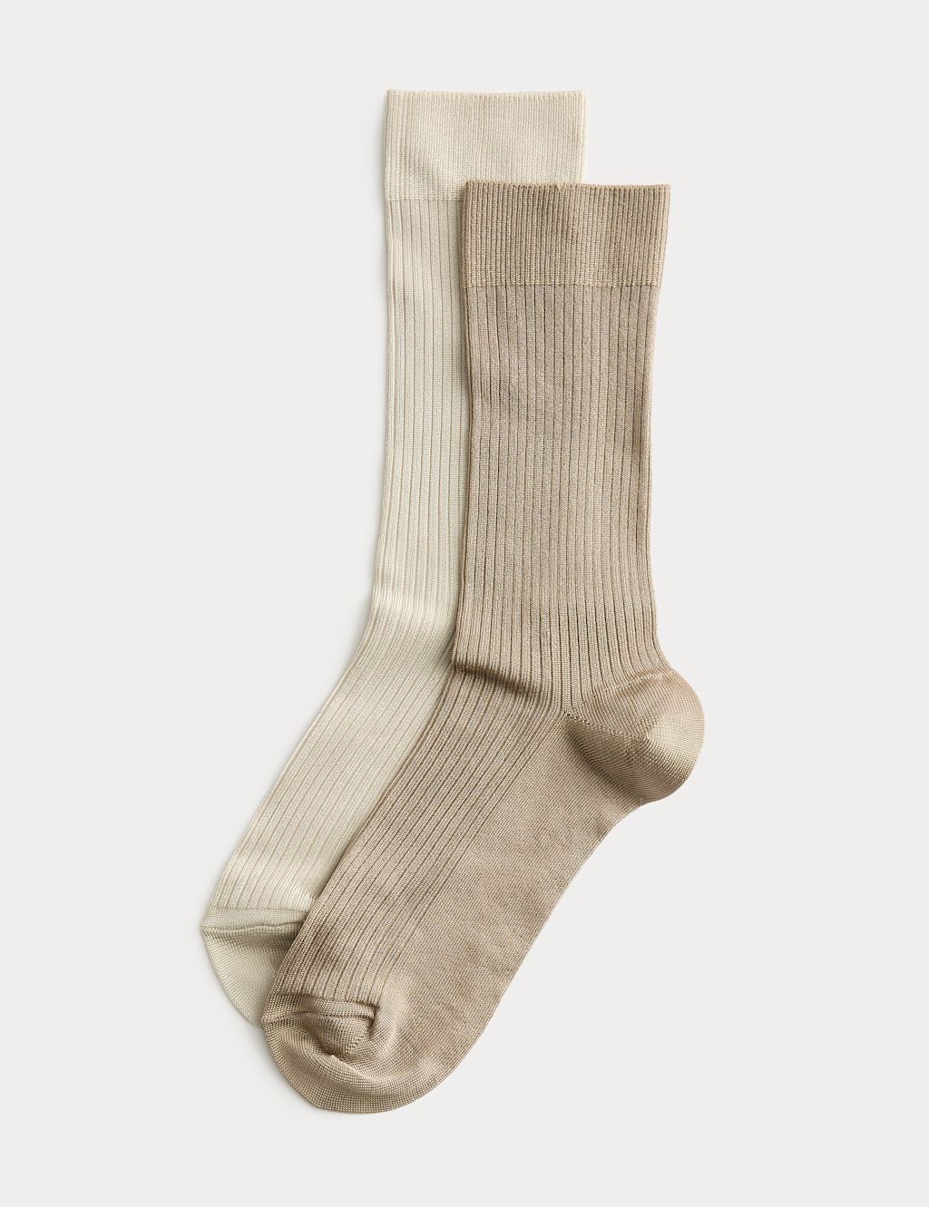 M&S 2 Pack Rayon Ribbed Ankle High Socks - Natural, Natural