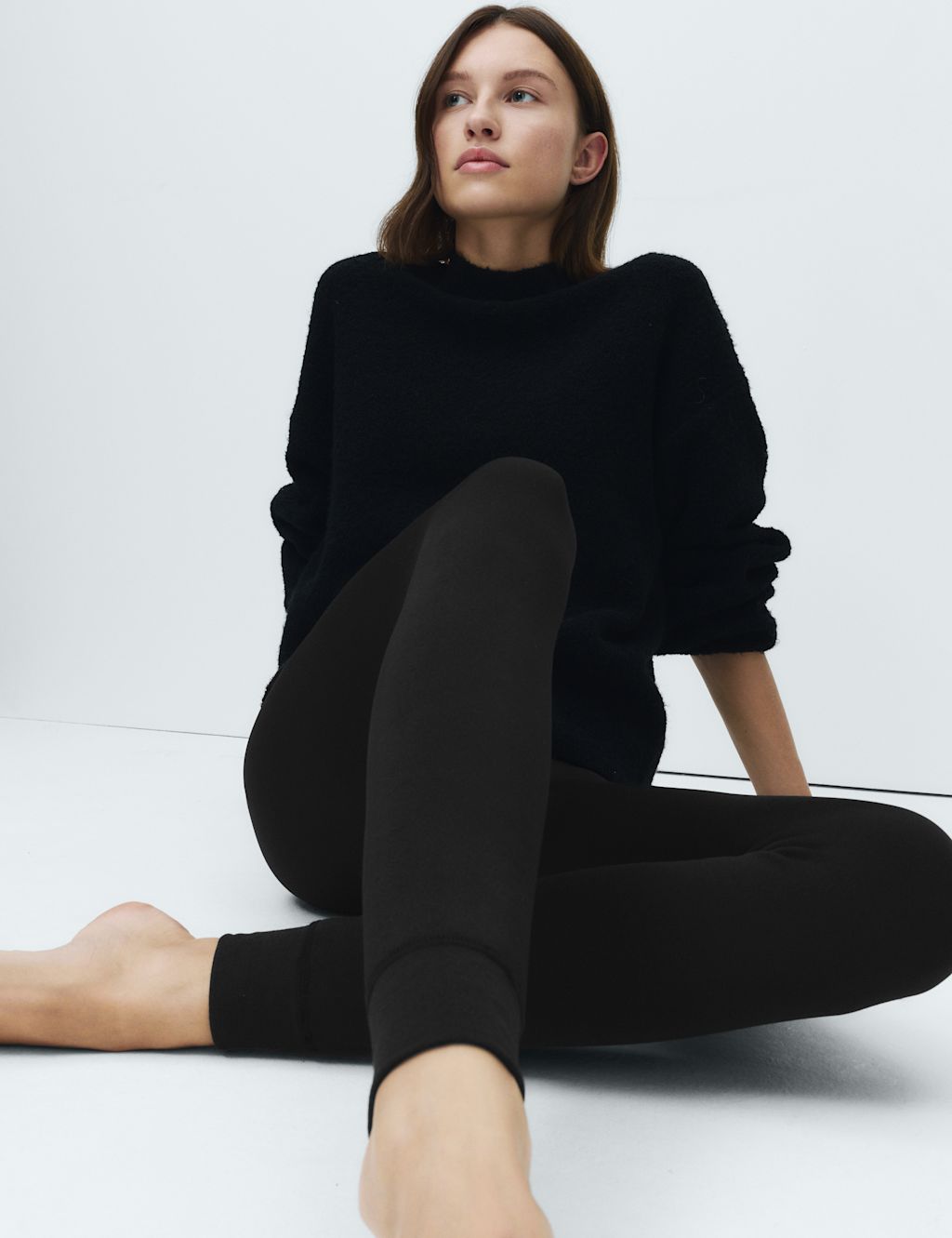 M&S 250 Denier Velour Lined Footless Tights - Large - Black, Black