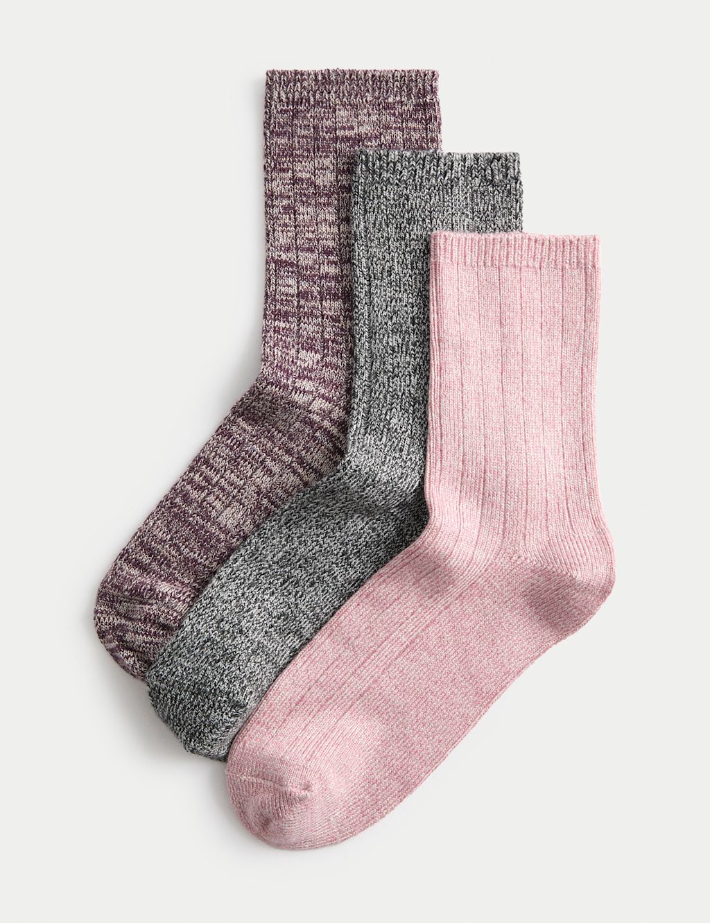 M&S 3pk Sumptuously Soft&trade; Thermal Crew Socks - 3-5 - Blush, Blush