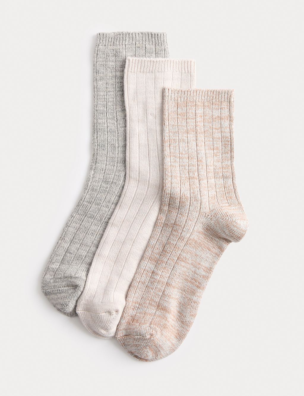 M&S 3pk Sumptuously Soft&trade; Ankle High Socks - 6-8 - Natural Mix, Natural Mix
