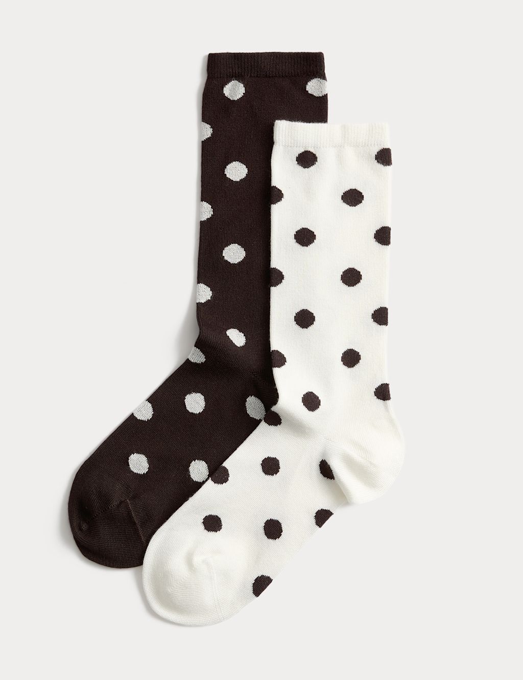 M&S 2 Pack Supersoft Spot Print Crew Socks - Brown Mix, Brown Mix