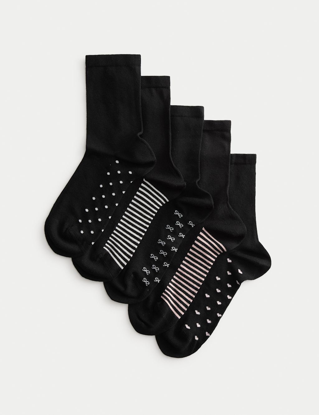 M&S 5pk Supersoft Patterned Ankle High Socks - 3-5 - Black Mix, Black Mix