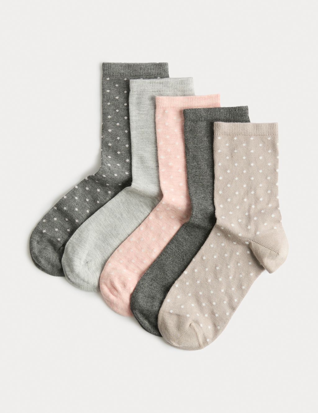 M&S 5pk Super Soft Polka Dot Ankle High Socks - 3-5 - Grey Mix, Grey Mix