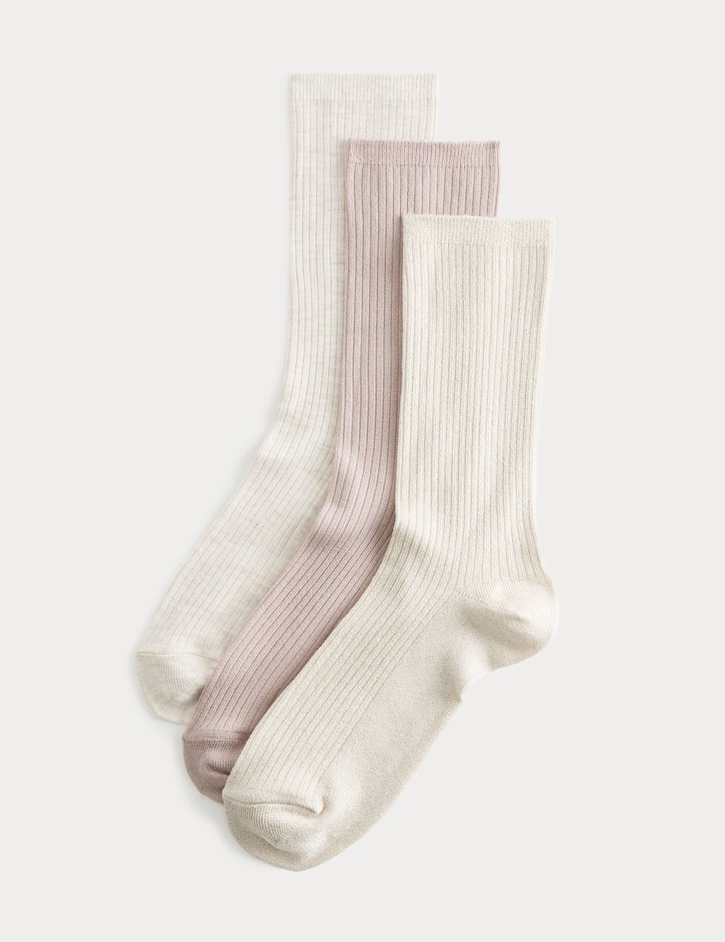 M&S 3 Pack Supersoft Ribbed Crew Socks - 3-5 - Pink Mix, Pink Mix