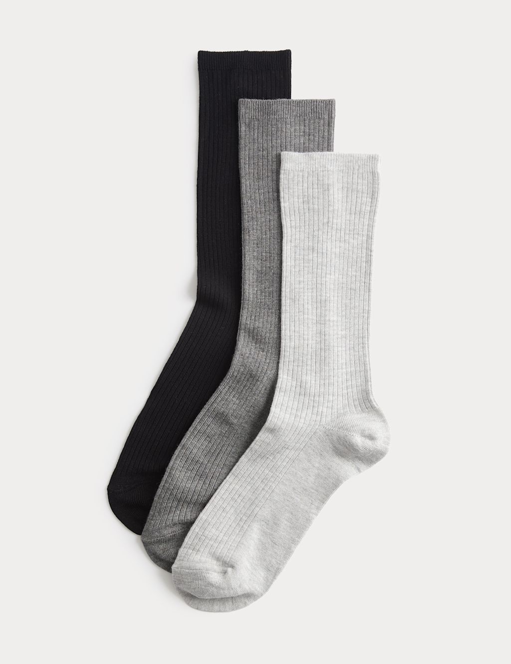 M&S 3 Pack Supersoft Ribbed Crew Socks - 3-5 - Grey Mix, Grey Mix