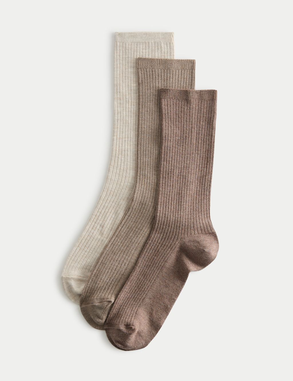 M&S 3 Pack Supersoft Ribbed Crew Socks - 3-5 - Natural Mix, Natural Mix