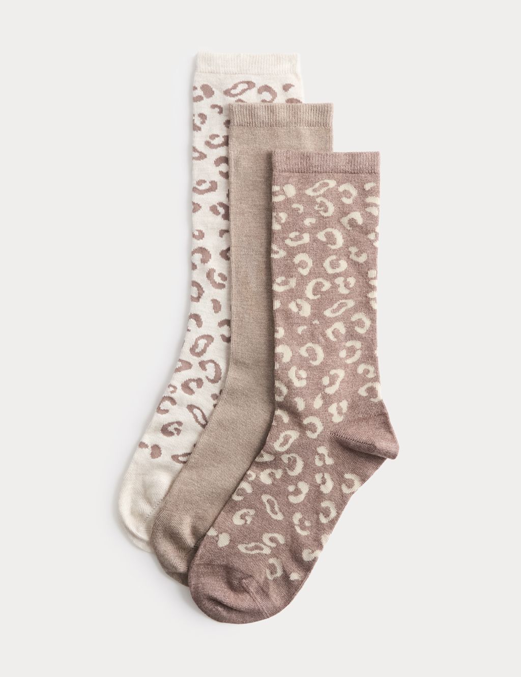 M&S 3 Pack Supersoft Animal Print Crew Socks - 3-5 - Brown Mix, Brown Mix