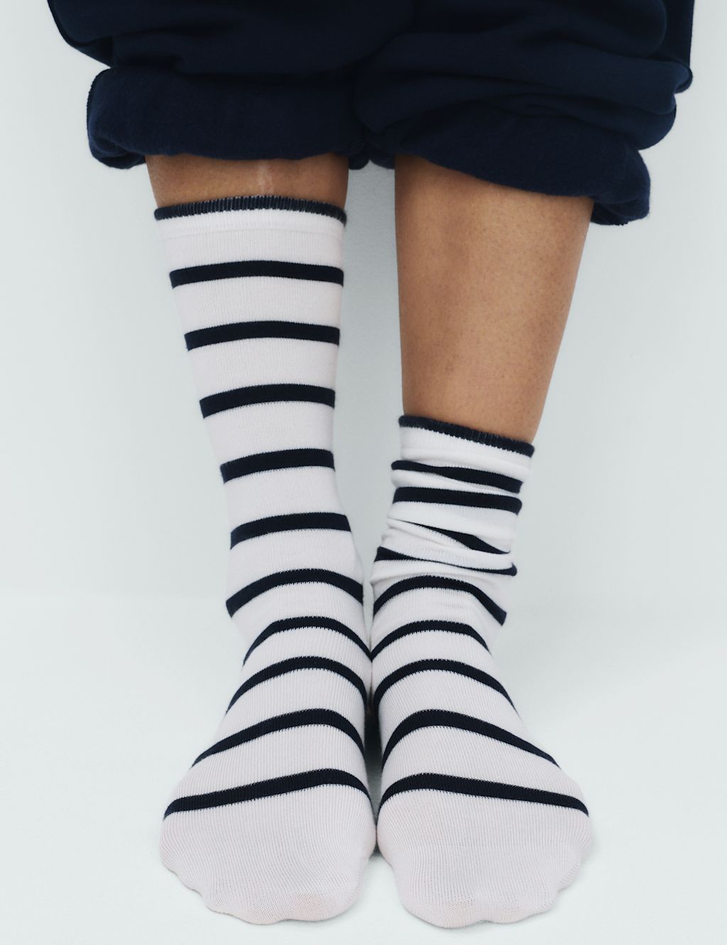 M&S 3 Pack Supersoft Striped Crew Socks - 3-5 - Blue Mix, Blue Mix