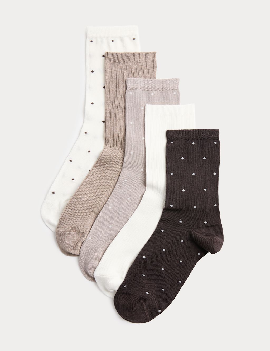 M&S 5 Pack Supersoft Spot Crew Socks - 6-8 - Chocolate Mix, Chocolate Mix