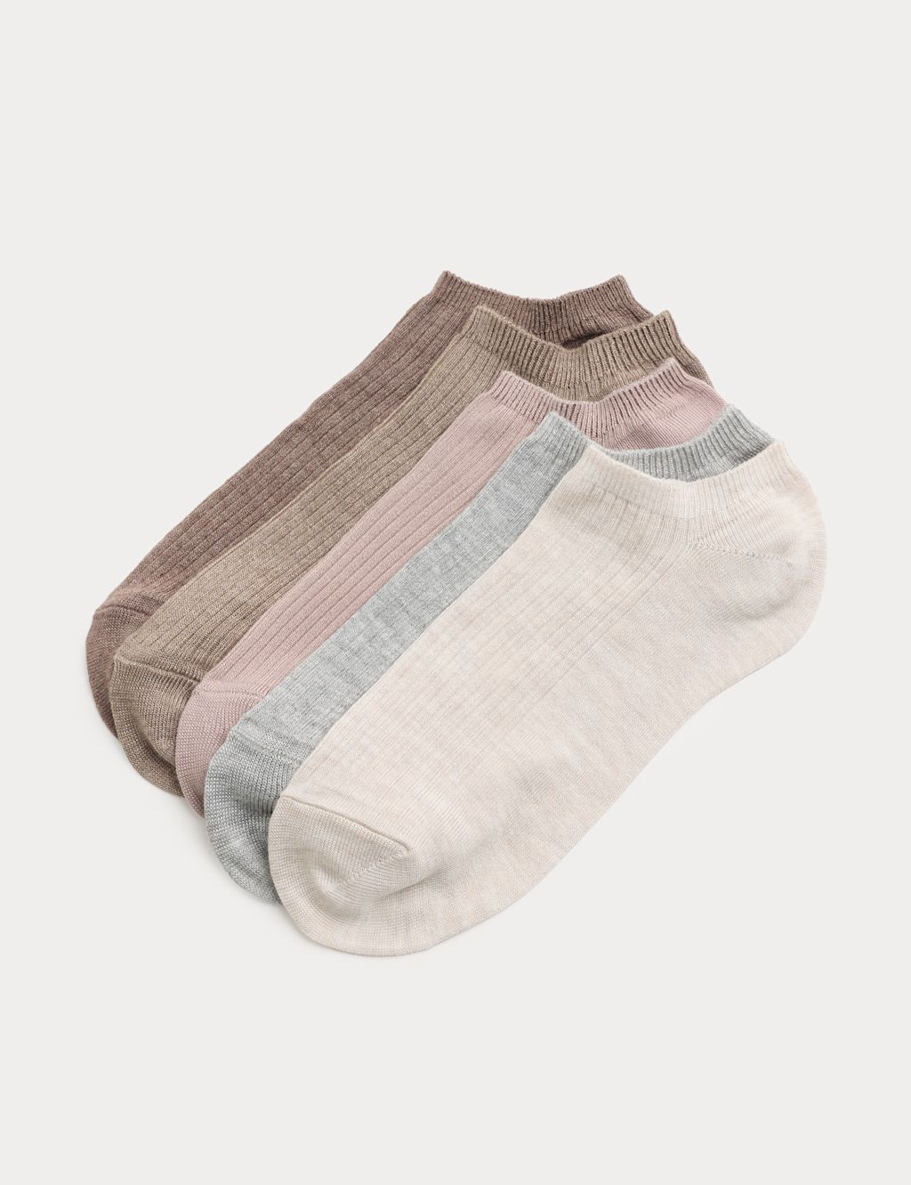 M&S 5 Pack Supersoft Ribbed Trainer Liners&trade; - 3-5 - Natural Mix, Natural Mix