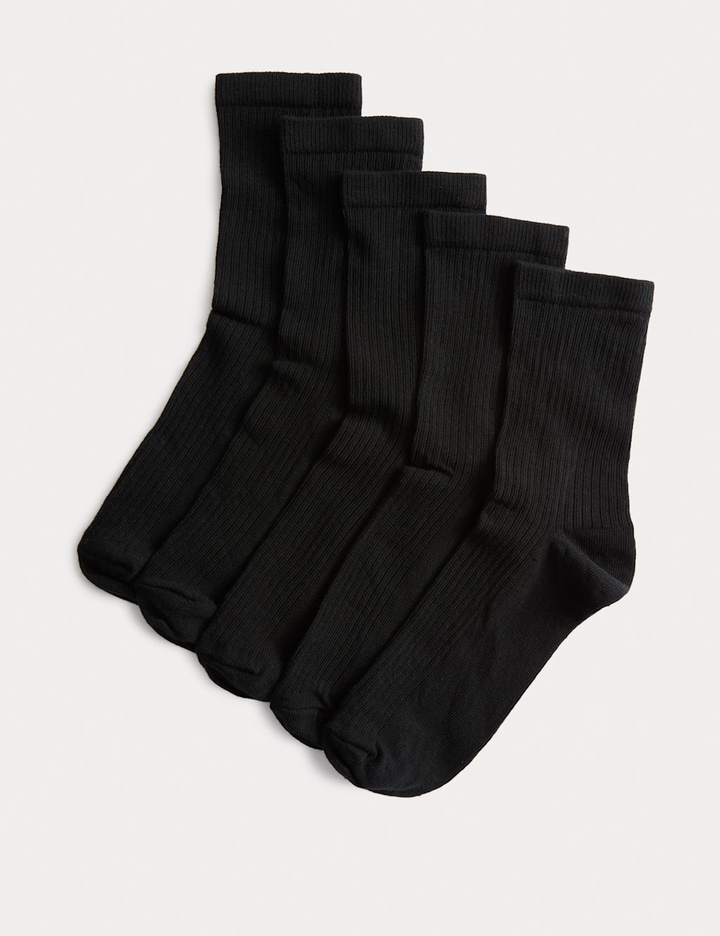 M&S 5pk Cotton Rich Ribbed Ankle High Socks - 3-5 - Black, Black