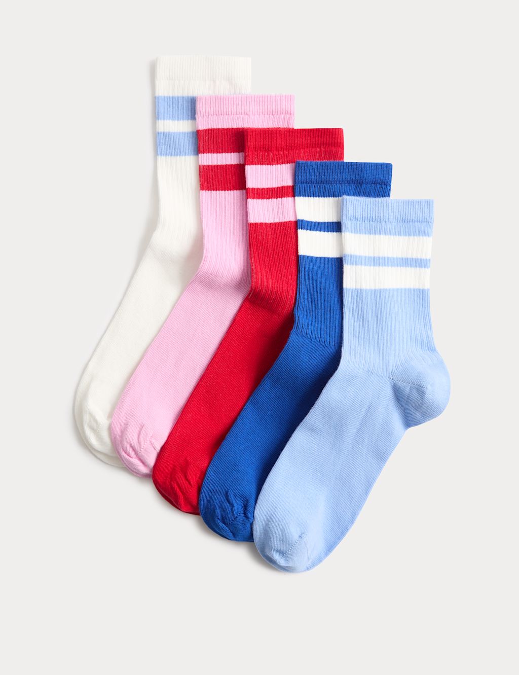 M&S 5 Pack Cotton Rich Striped Crew Socks - 6-8 - Blue Mix, Blue Mix